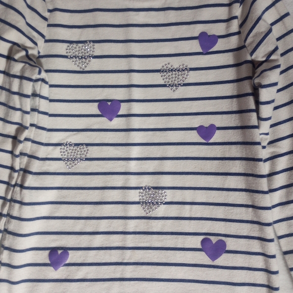Jumping Beans White and Blue Striped Long Sleeve with Purple Hearts - Picture 2 of 4